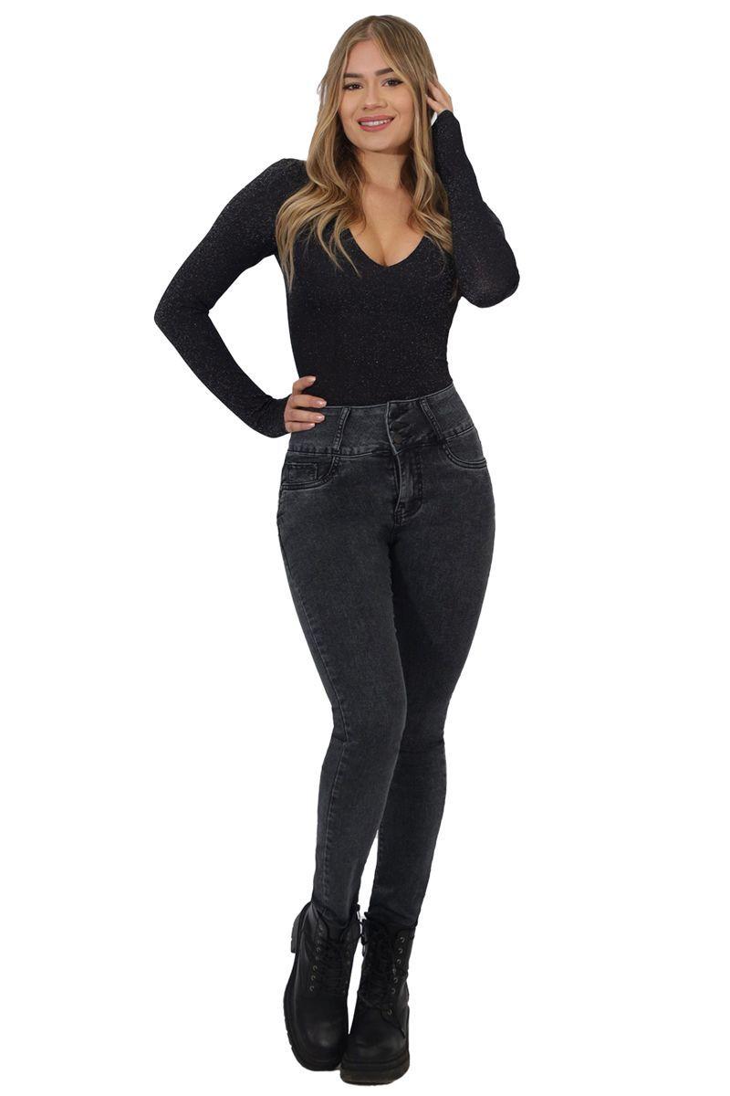 Jeans Pitillo Push Up Levanta Cola Corte Colombiano Calce Perfecto Gris Oscuro-2