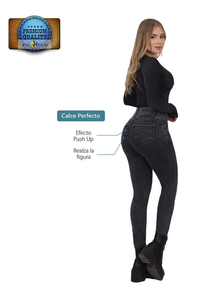 Jeans Pitillo Push Up Levanta Cola Corte Colombiano Calce Perfecto Gris Oscuro-3