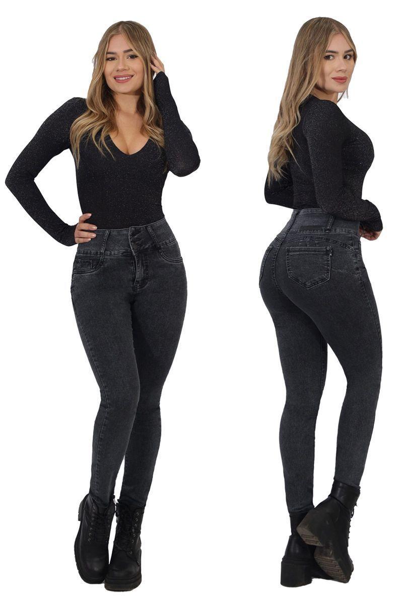 Jeans Pitillo Push Up Levanta Cola Corte Colombiano Calce Perfecto Gris Oscuro-4