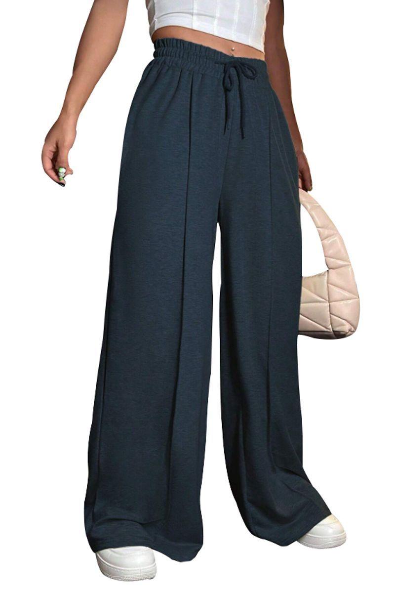 Pantalón Buzo Algodón Palazzo Con Polar Elasticados Wide Leg -4