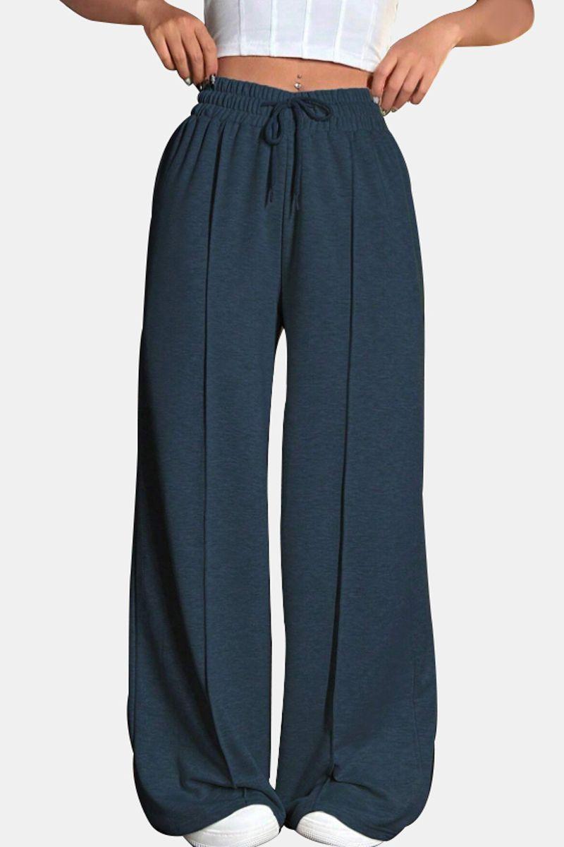 Pantalón Buzo Algodón Palazzo Con Polar Elasticados Wide Leg -5