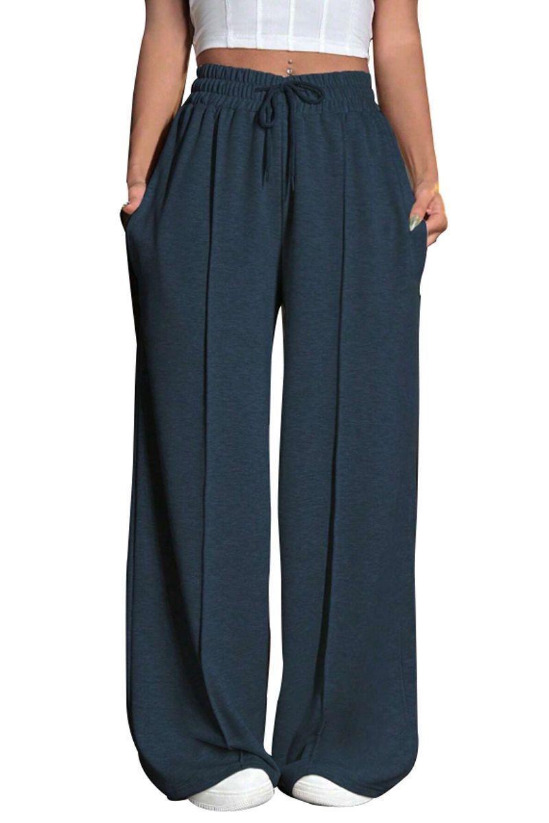Pantalón Buzo Algodón Palazzo Con Polar Elasticados Wide Leg -0