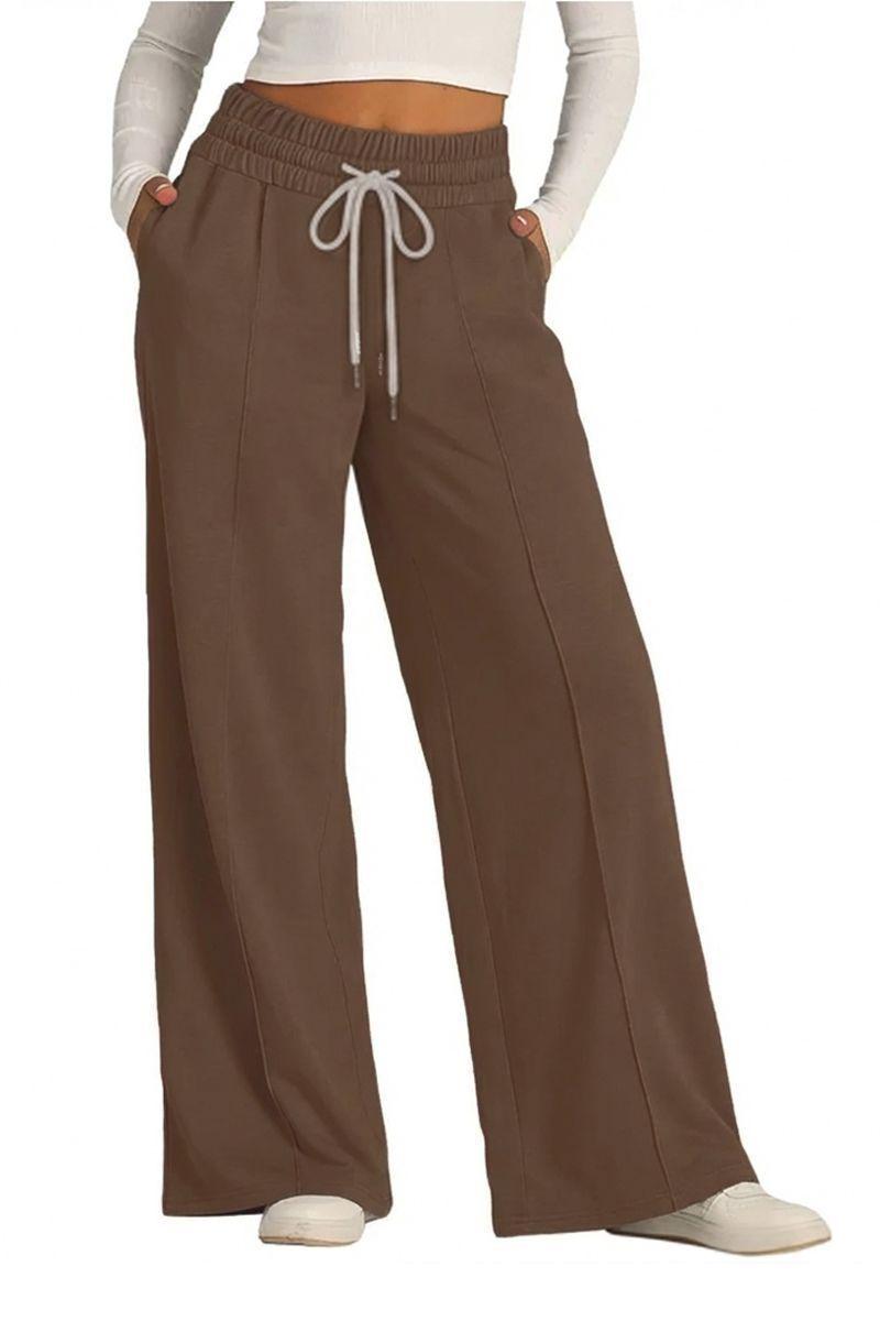 Pantalón Buzo Algodón Palazzo Con Polar Elasticados Wide Leg -0