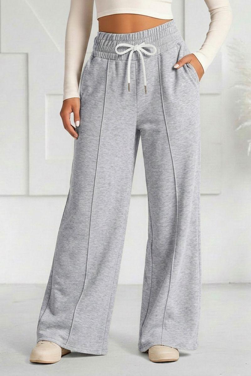 Pantalón Buzo Algodón Palazzo Con Polar Elasticados Wide Leg -0