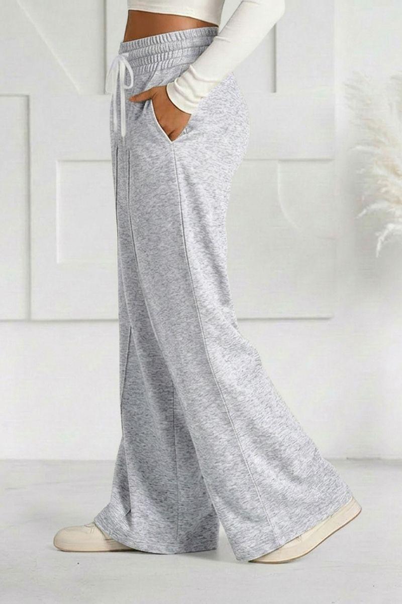 Pantalón Buzo Algodón Palazzo Con Polar Elasticados Wide Leg -5