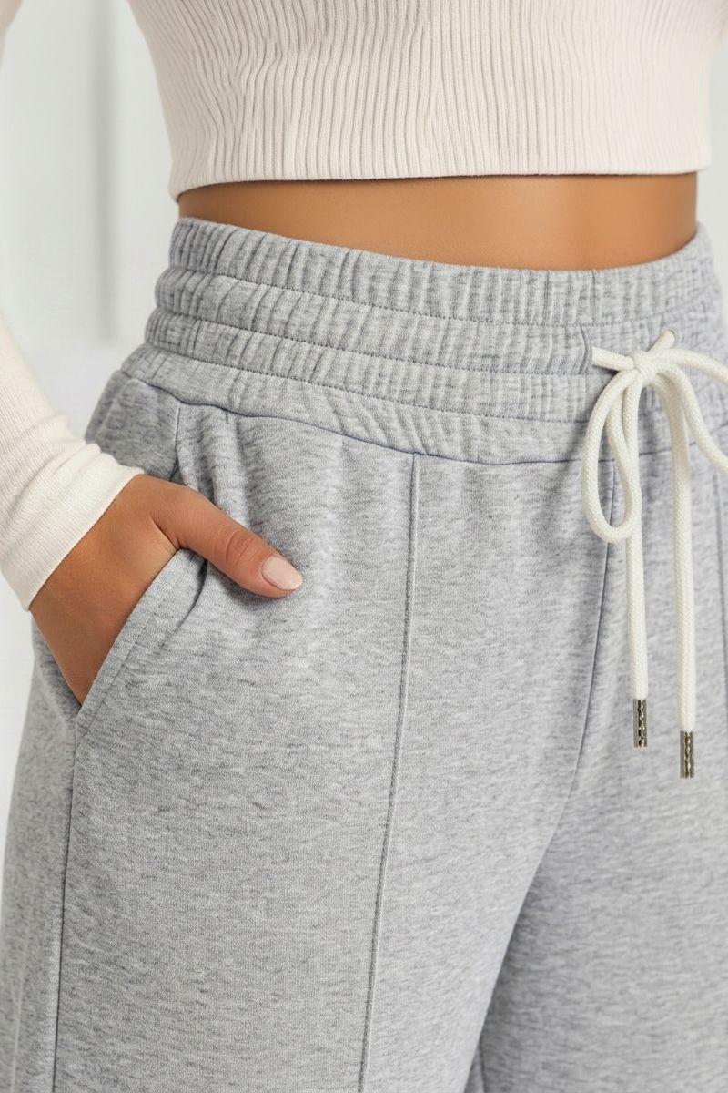 Pantalón Buzo Algodón Palazzo Con Polar Elasticados Wide Leg -7
