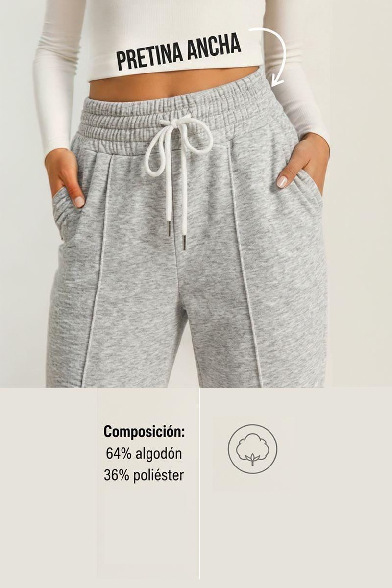 Pantalón Buzo Algodón Palazzo Con Polar Elasticados Wide Leg -3