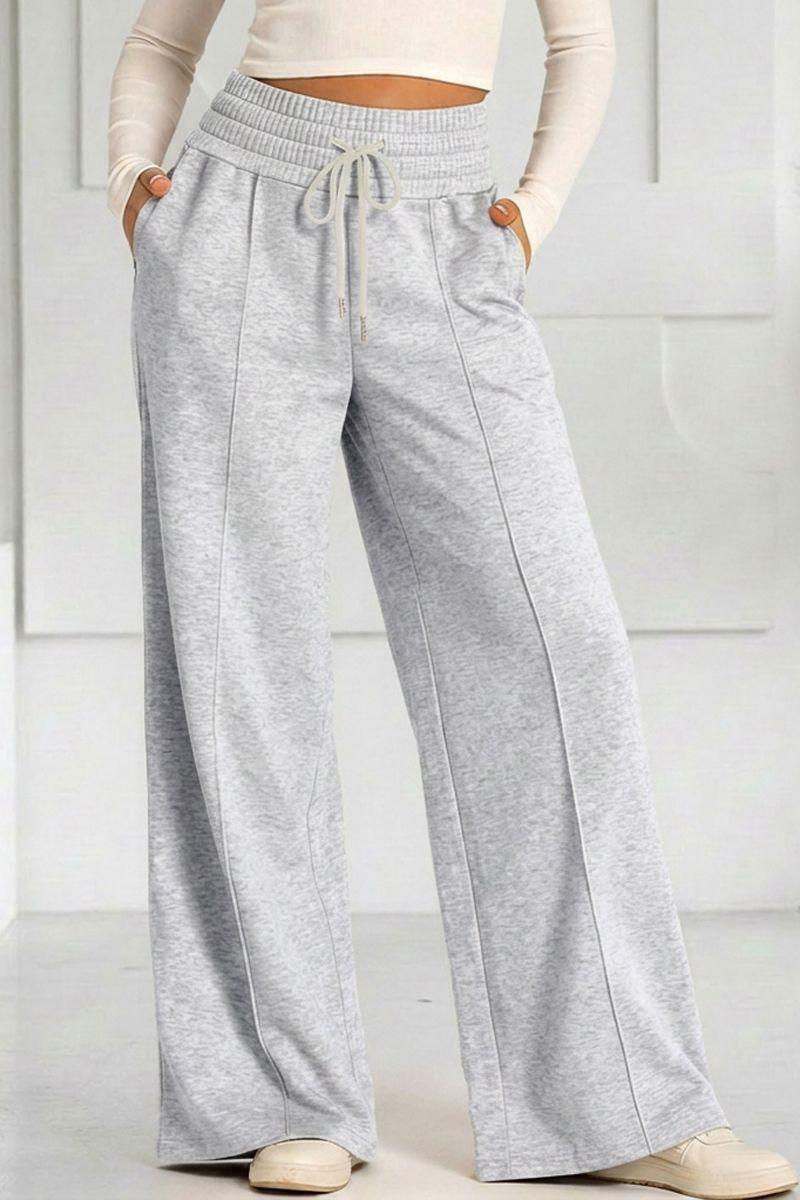 Pantalón Buzo Algodón Palazzo Con Polar Elasticados Wide Leg -6