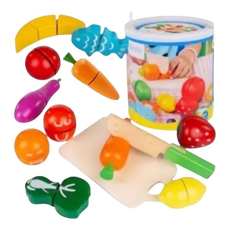 Balde con Frutas Y Verduras para Cortar Juguete de Madera -2