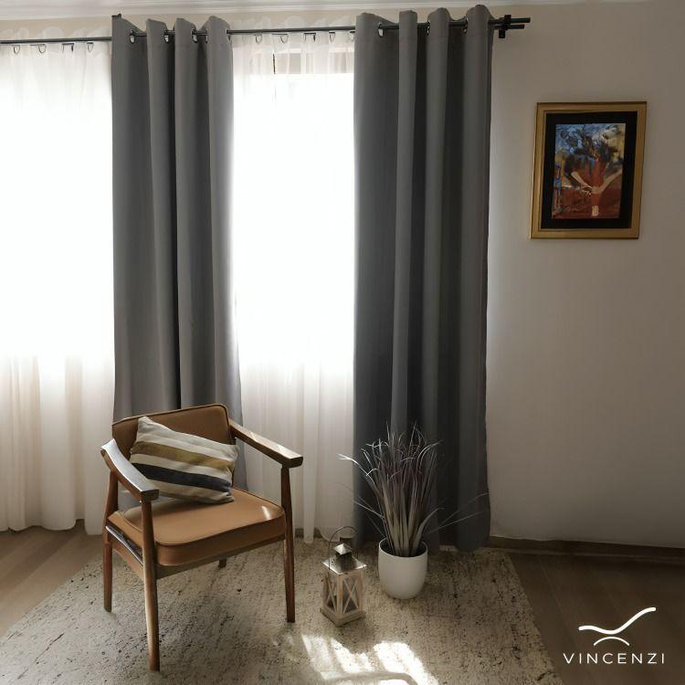 Cortina de Tela Blackout + Velo Vincenzi 140x220 Gris -2