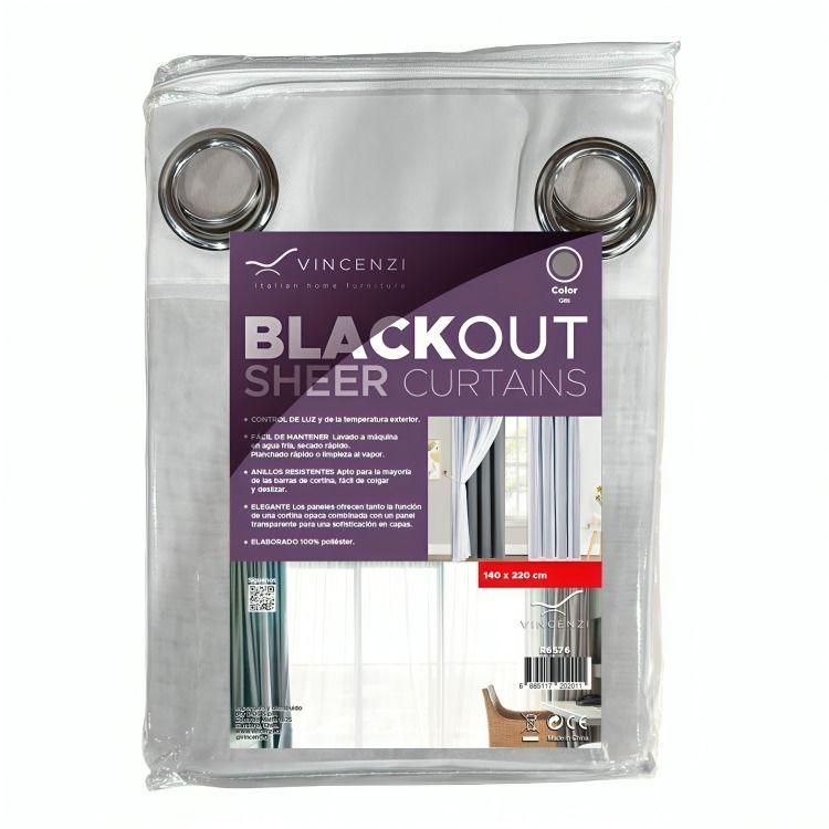 Cortina de Tela Blackout + Velo Vincenzi 140x220 Gris -4