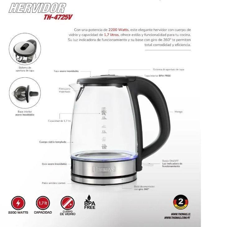 HERVIDOR THOMAS TH-4725 vidrio 17L-5