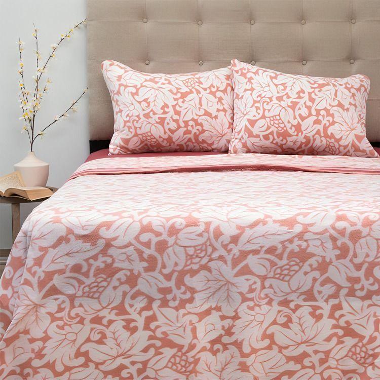 Sábanas Polar Composé 1.5 Plazas / Hojas Coral Blanco – Doral-2