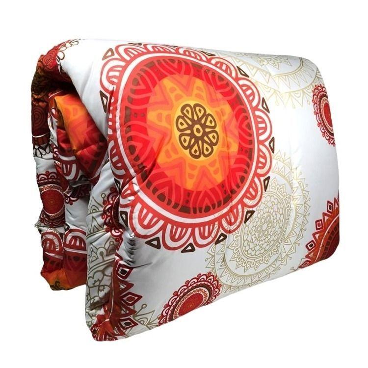 Plumón Estampado + Funda + Sábanas 1,5 plazas / Mándalas Salmón - Beige -0
