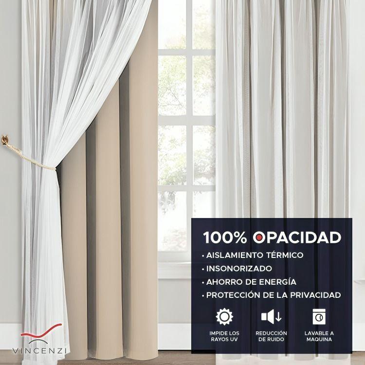 Cortina de Tela Blackout + Velo Vincenzi 140x220 Beige-4
