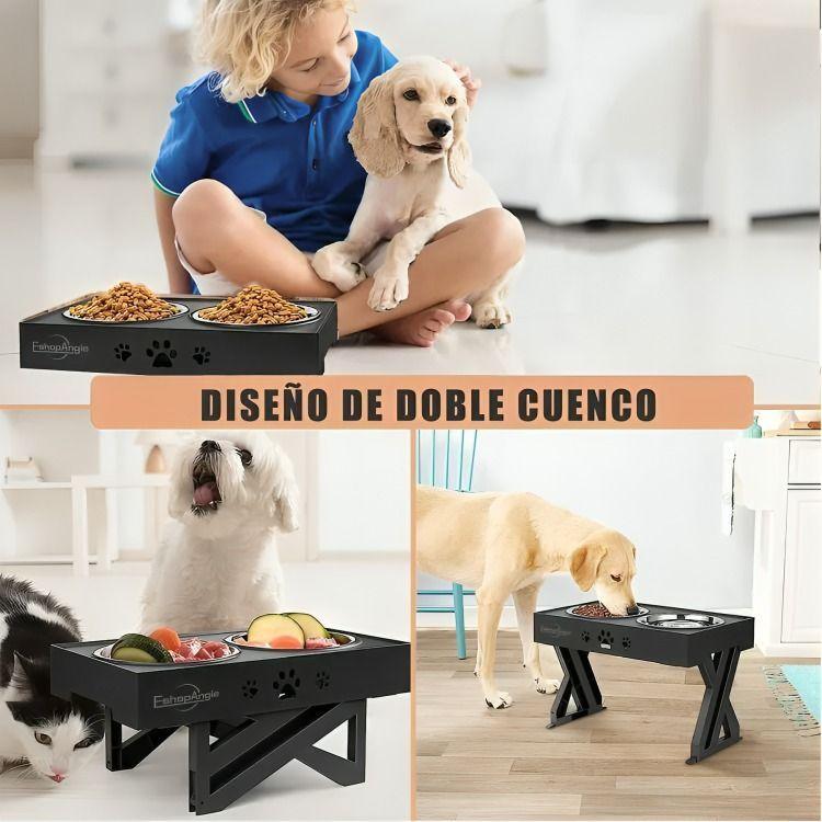 Comedero-bebedero Para Perros Altura Ajustable - Plato Acero-4