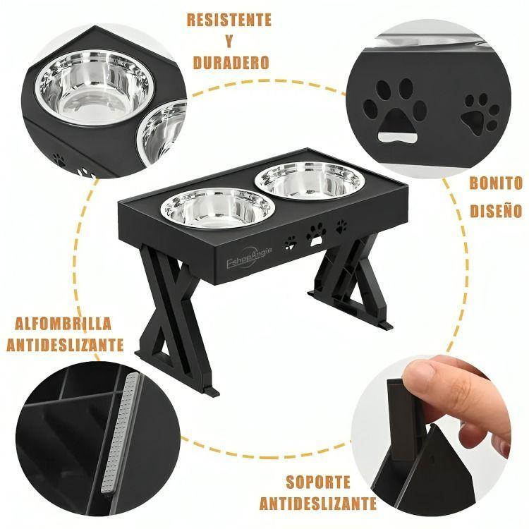 Comedero-bebedero Para Perros Altura Ajustable - Plato Acero-5