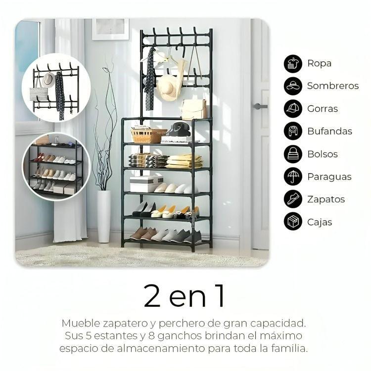 Organizador 2 En 1 De Ropa Perchero Y Zapatero 5 Niveles-6