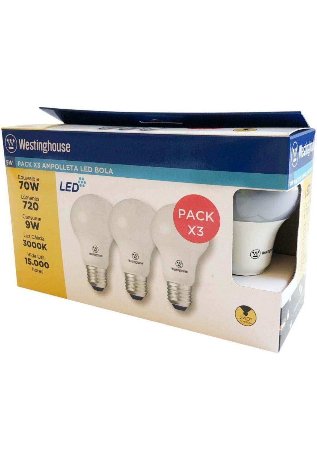 Pack X3 Ampolleta Led Bola A60 9w E27 Westinghouse-1