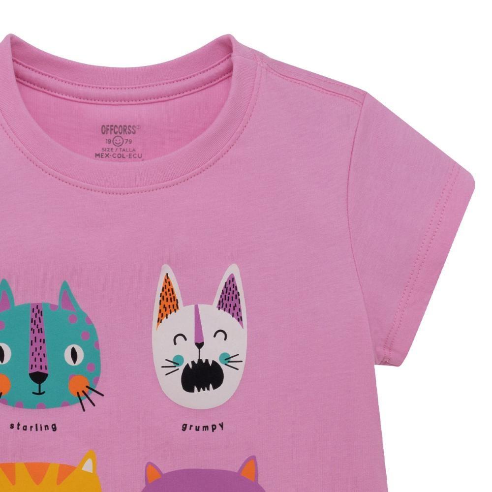 Polera rosa gatitos manga corta para bebé niña-2