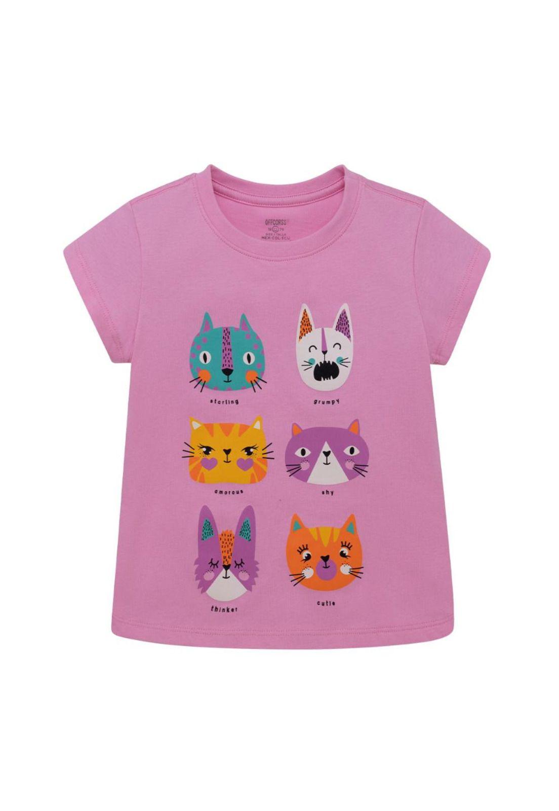 Polera rosa gatitos manga corta para bebé niña-0