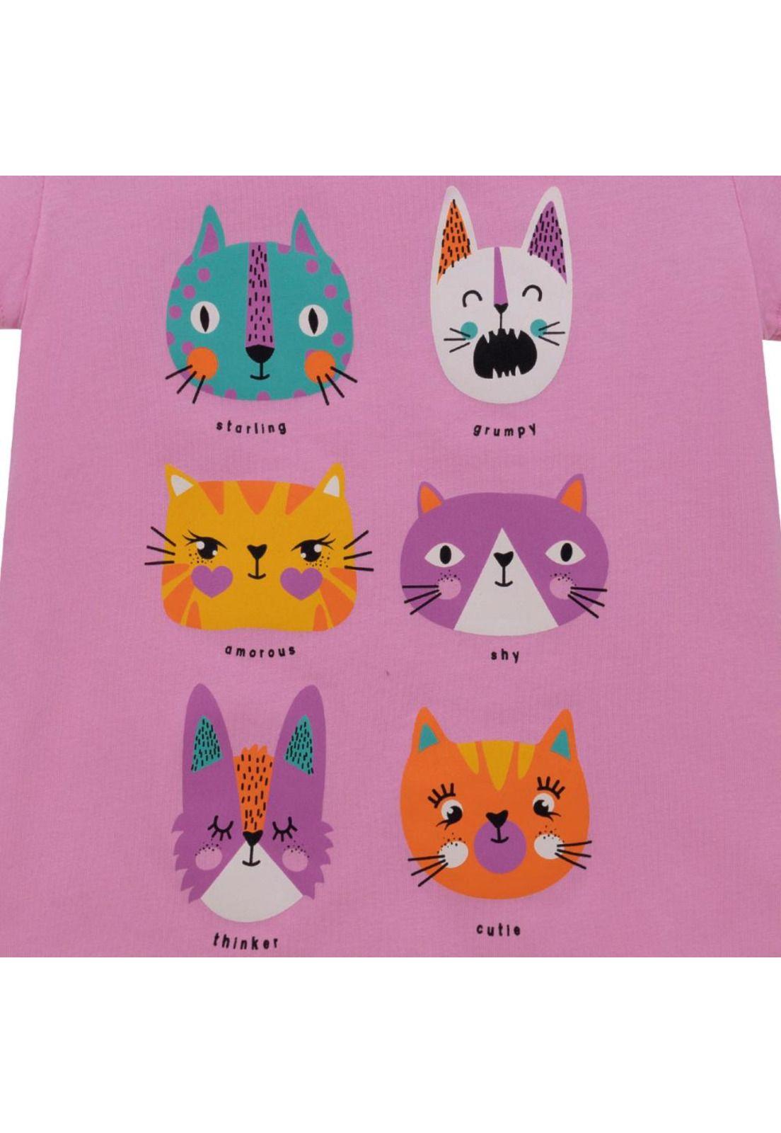 Polera rosa gatitos manga corta para bebé niña-3