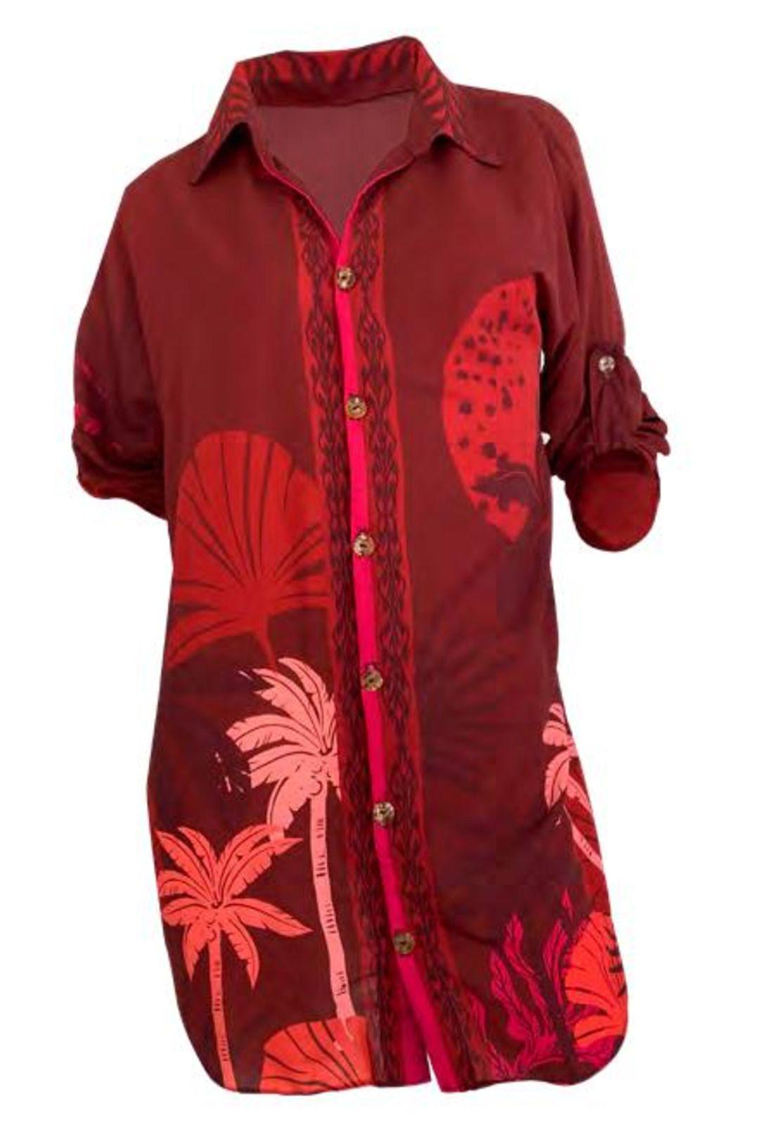Salida De Baño O Playa Camisón Rojo Maxi Palms-1