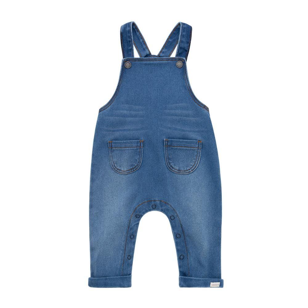 Jardinera larga en denim para recién nacidos unisex-0