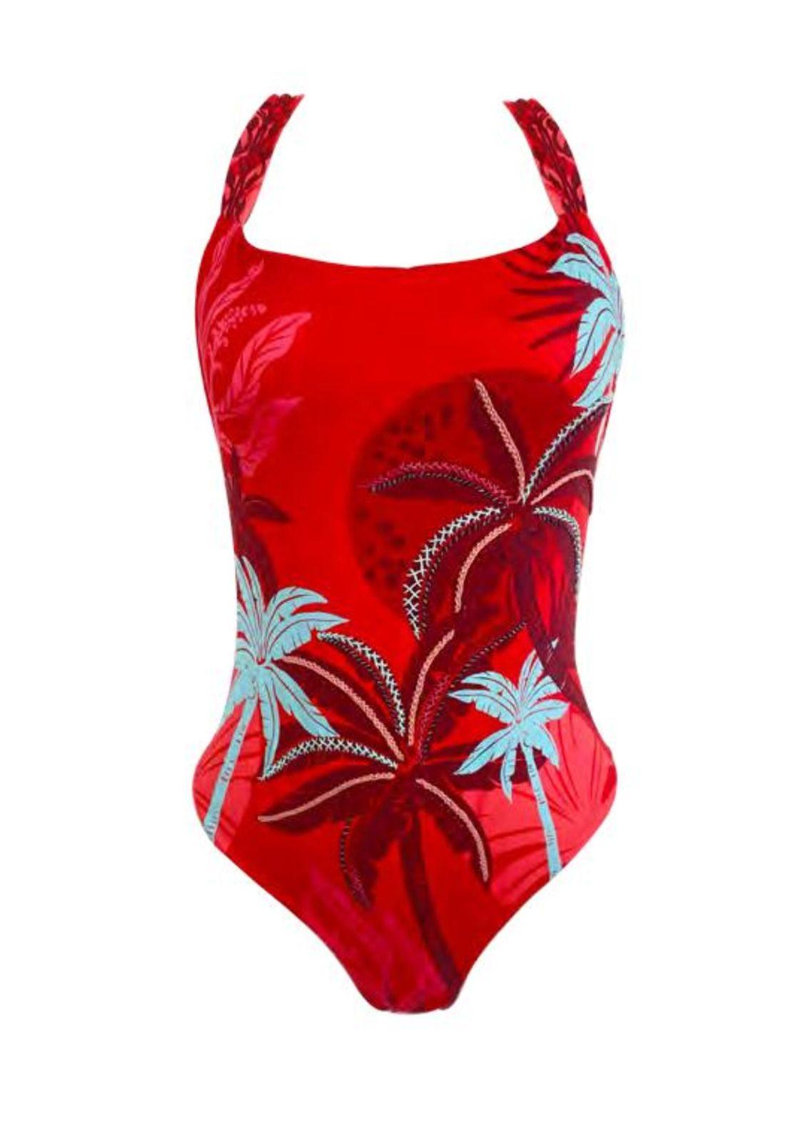 Traje De Baño Premium Colombiano Maxi Palms Rojo-1
