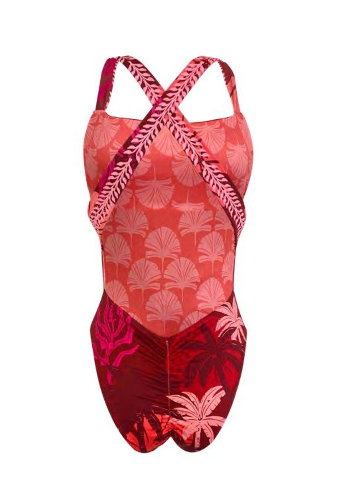Traje De Baño Premium Colombiano Maxi Palms Rojo-2