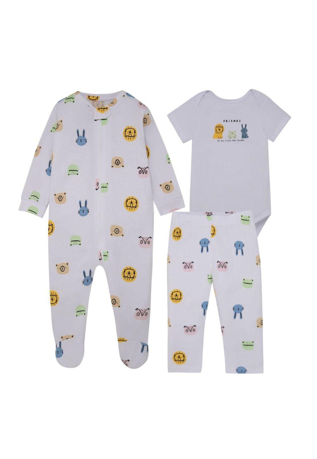 Conjunto pijama body con pantalón y poleron para recién nacido unisex-0
