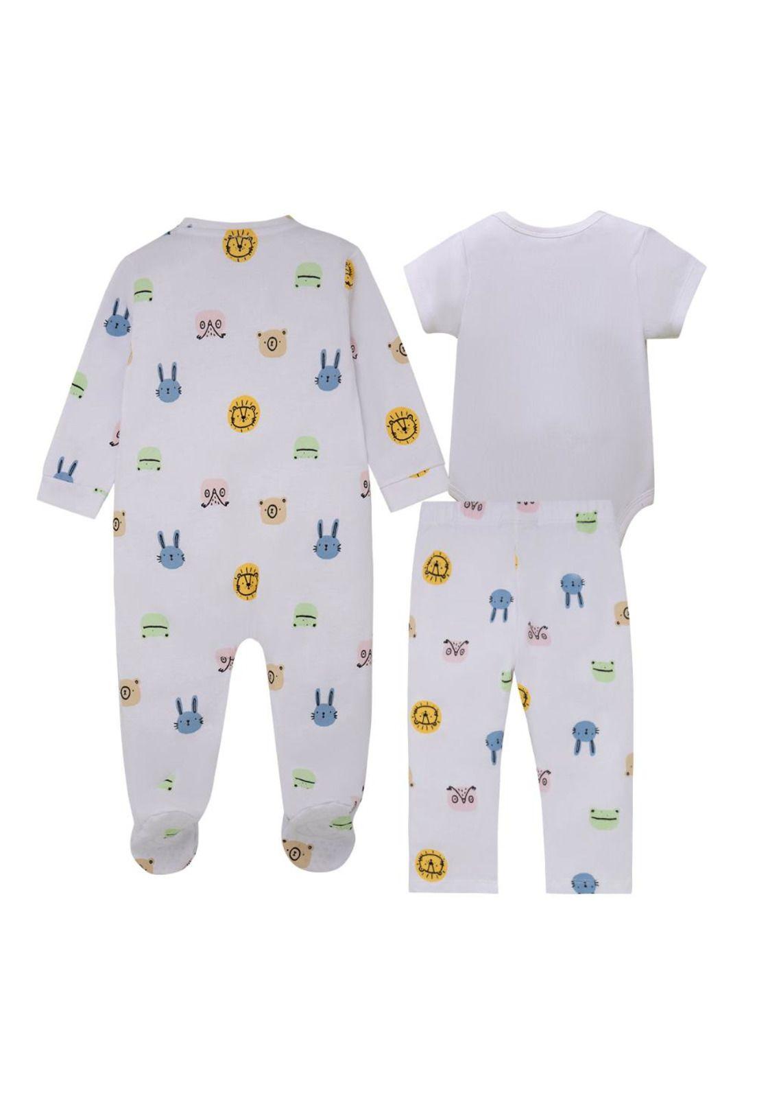 Conjunto pijama body con pantalón y poleron para recién nacido unisex-1