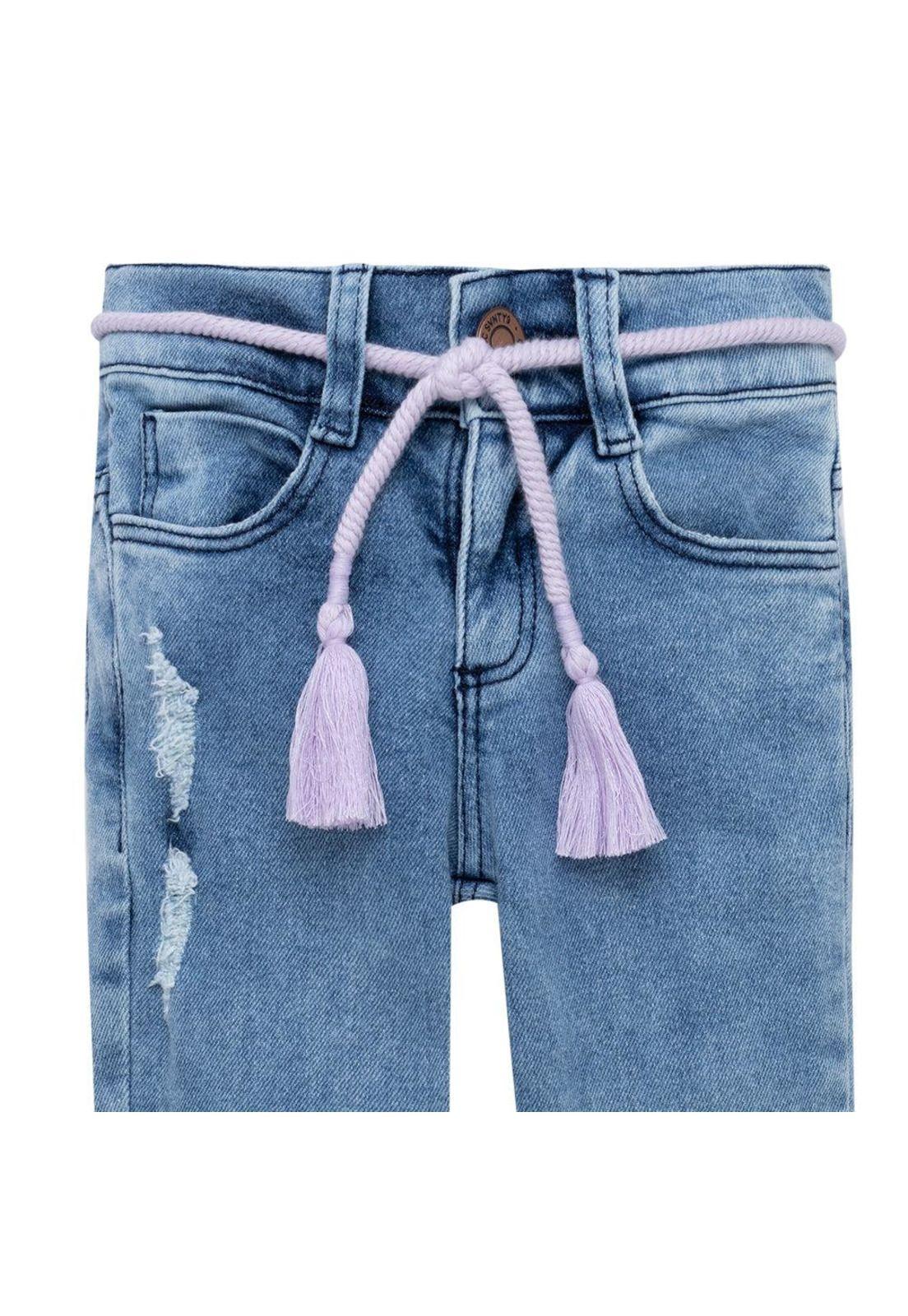 Jean super skinny con cordón decorativo para bebé niña-4