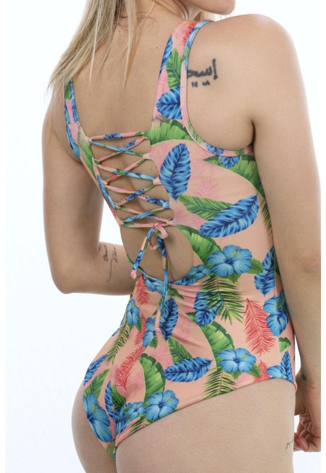 Traje De Baño Colombiano Floral Azul-2