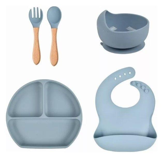 Set Comida Bebé Silicona Babero Tenedor Cuchara Va-0