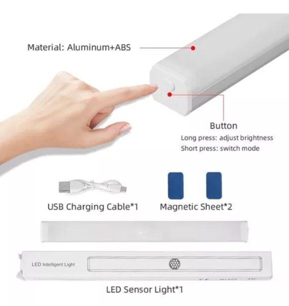 Luz Led Recargable Sensor Movimiento 21cm Lámpara -4