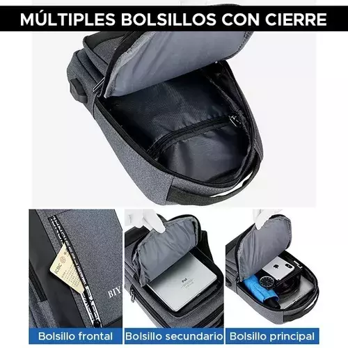 Mochila Bandolera Color Negro Moderna Puerto USB-3