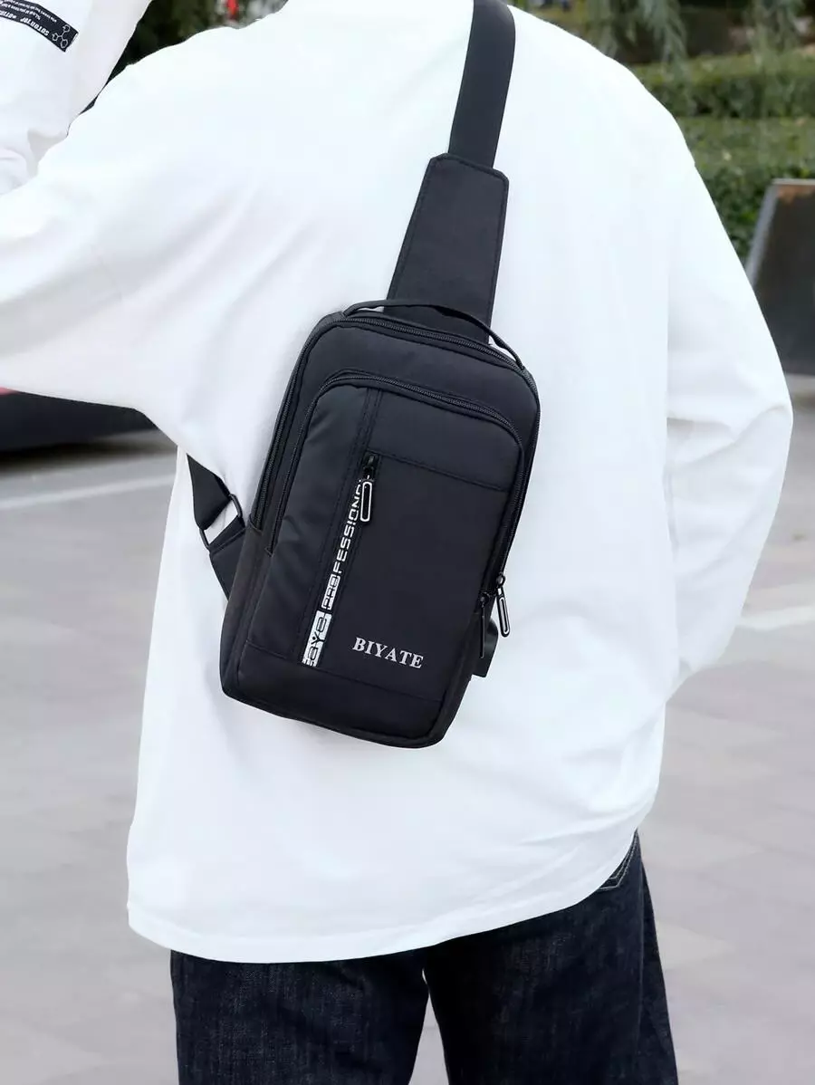 Mochila Bandolera Color Negro Moderna Puerto USB-4