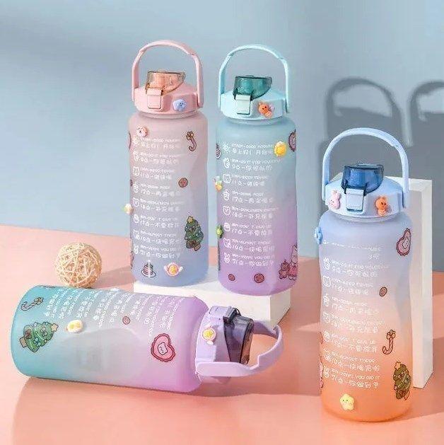Botella De Agua Con Medidor Motivacional 2 L Pines Y Stikers-3