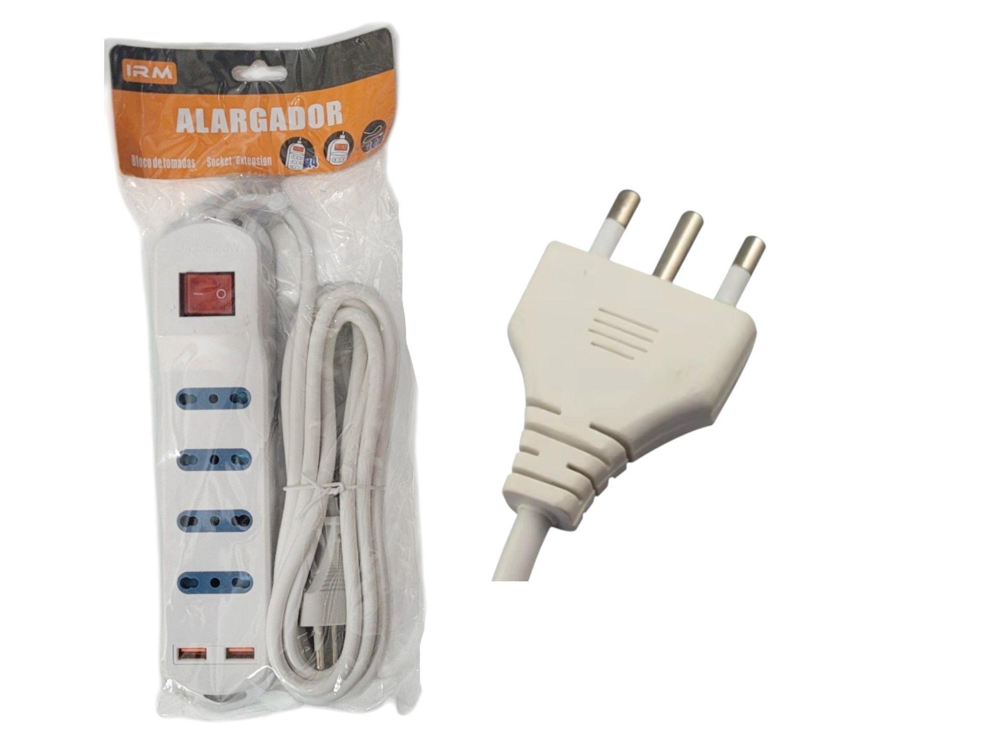 Extensor Zapatilla Alargador 4 tomas 2 Puertos USB 2500W IRM-1
