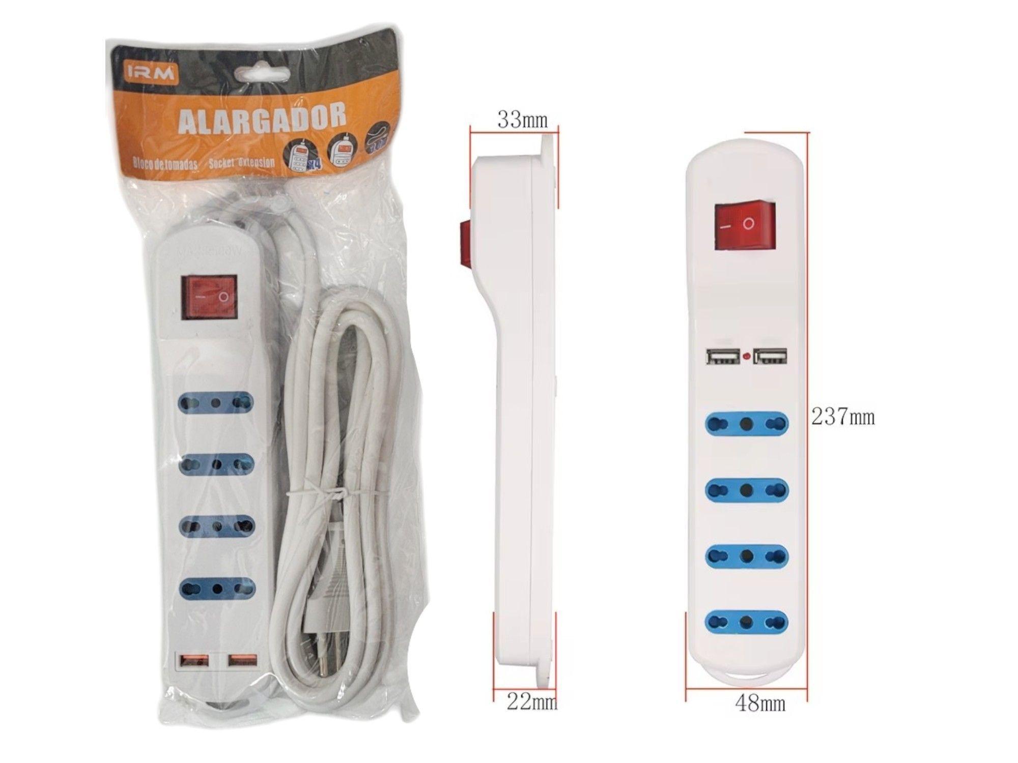 Extensor Zapatilla Alargador 4 tomas 2 Puertos USB 2500W IRM-2