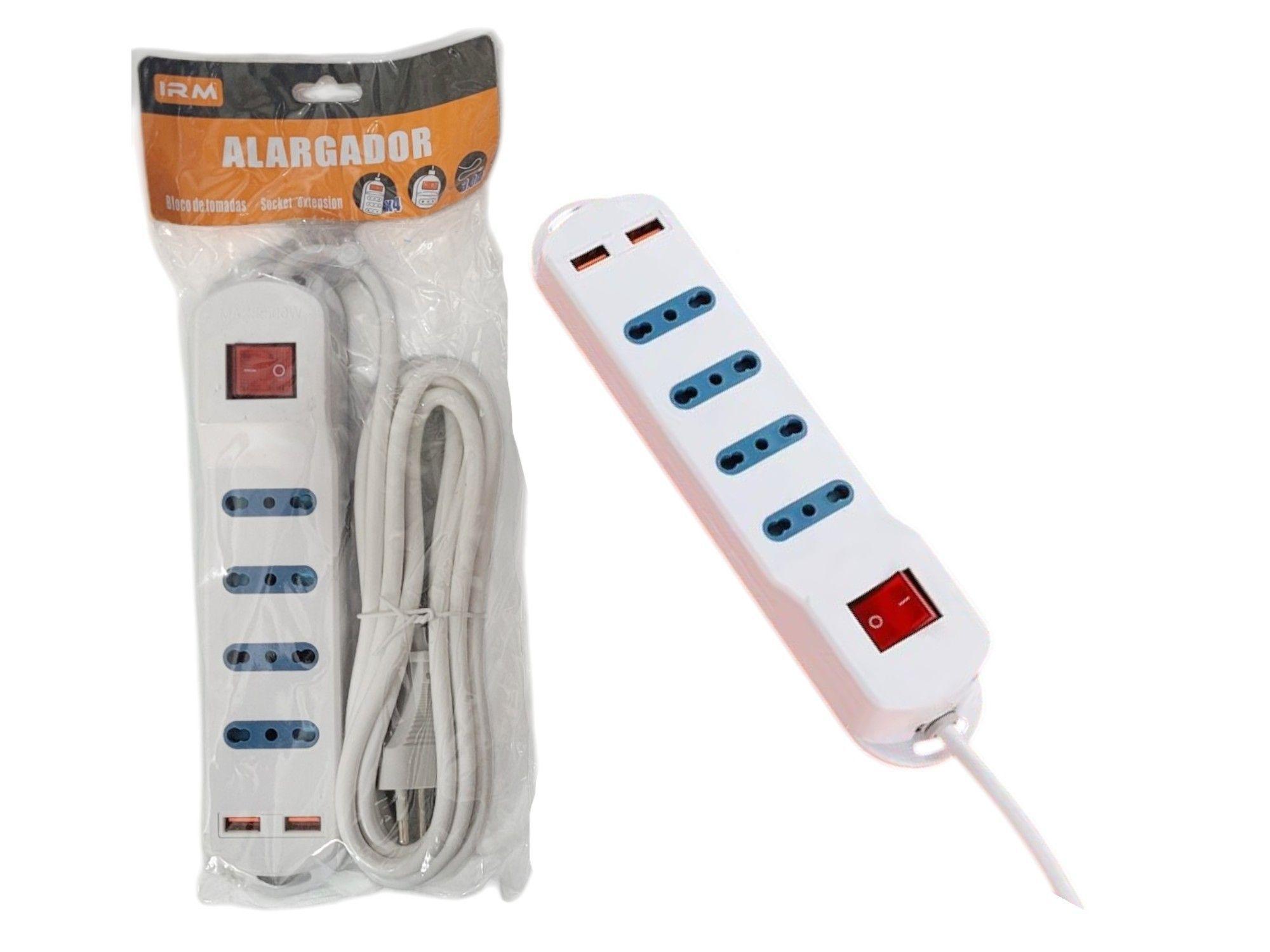 Extensor Zapatilla Alargador 4 tomas 2 Puertos USB 2500W IRM-3