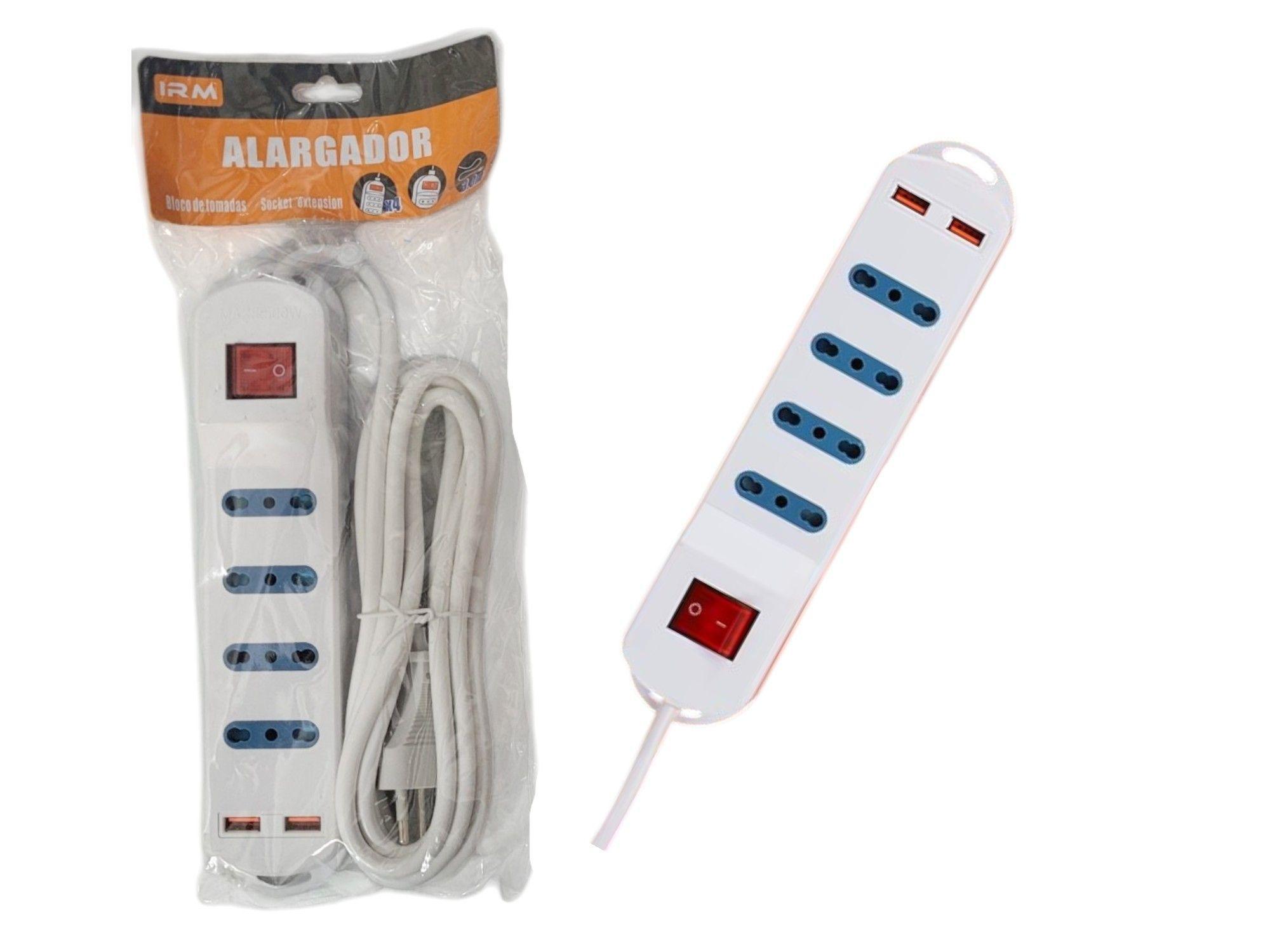 Extensor Zapatilla Alargador 4 tomas 2 Puertos USB 2500W IRM-4