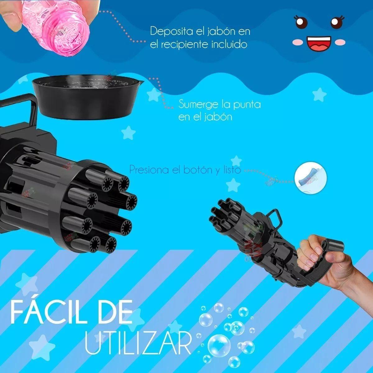 Pistola Ametralladora Lanza Burbujas Juguete + Líquido Jabón-3