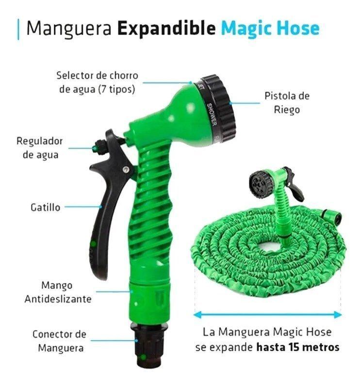 Manguera Mágica 15 Metros Retráctil Expandible + Pitón Riego-5