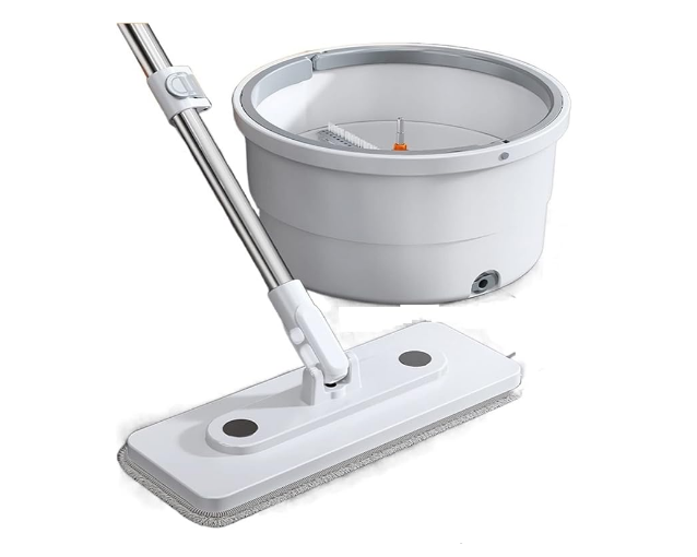 Mopa Giratoria Y Cubo con 4 Almohadillas Gruesas Microfibra Lavables-0