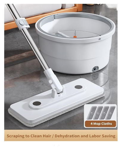 Mopa Giratoria Y Cubo con 4 Almohadillas Gruesas Microfibra Lavables-1