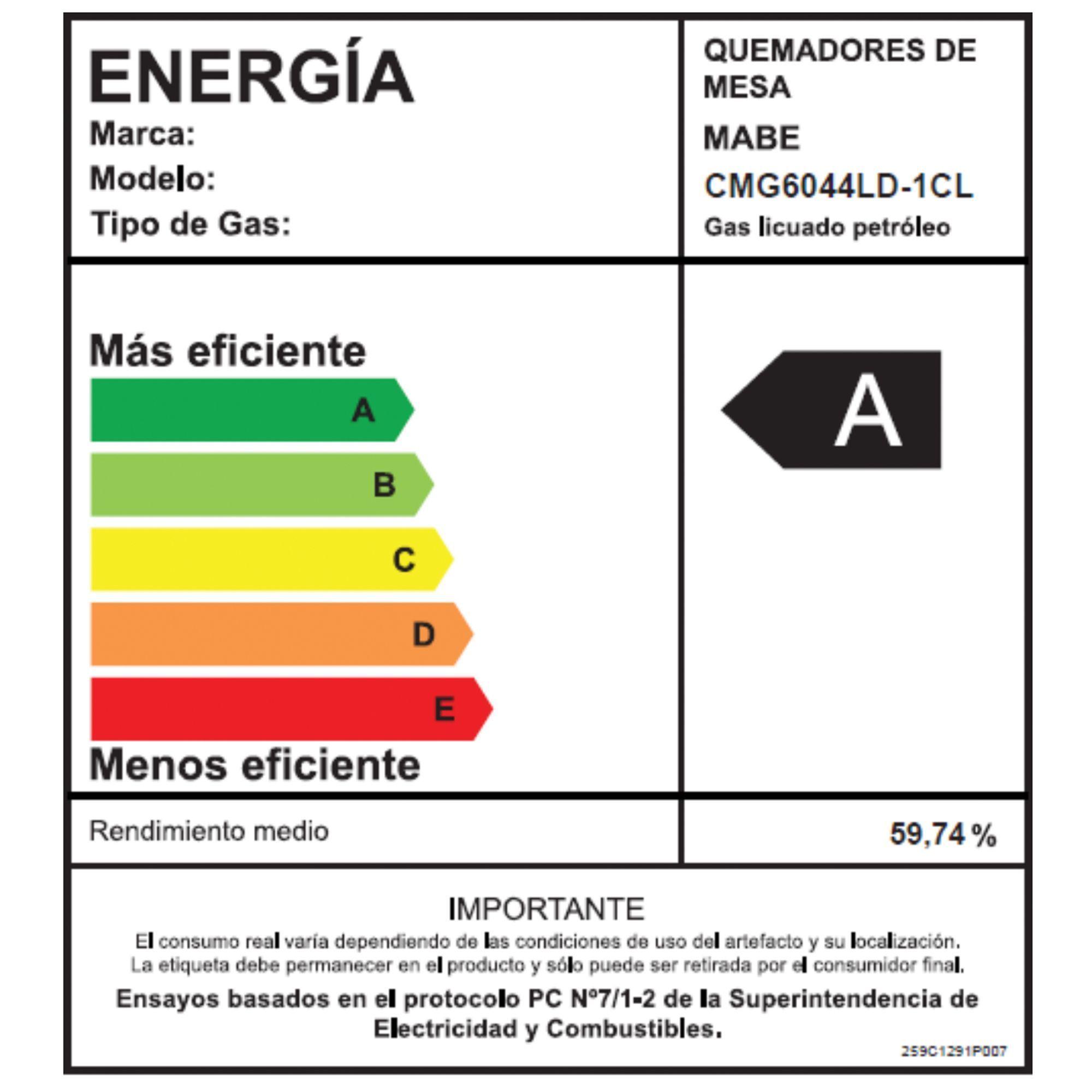 Encimera de Empotrar a Gas 60 cm Inoxidable Mabe CMG6044LD-1-4