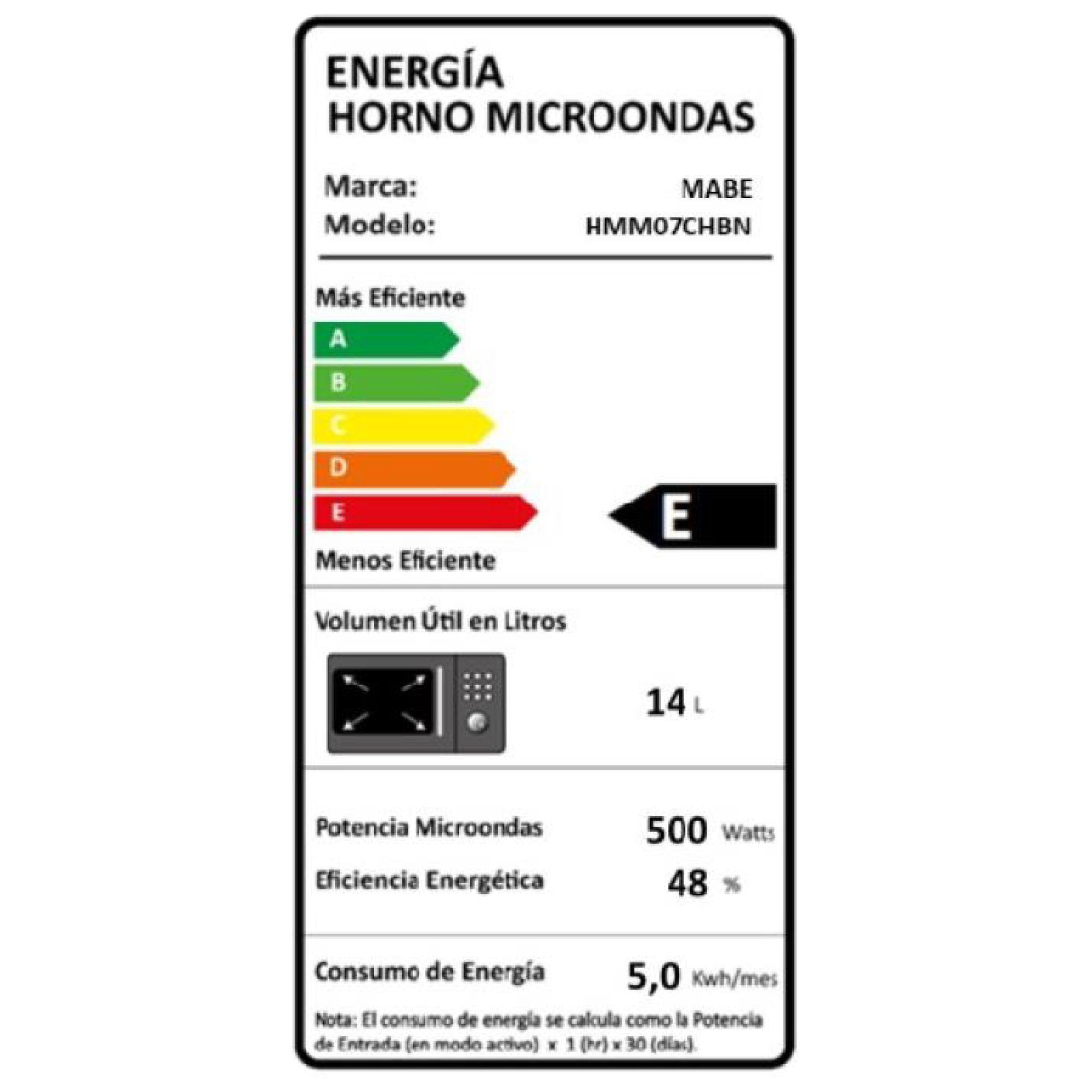 Horno Microondas 20 L Negro Mabe HMM07CHBN-5