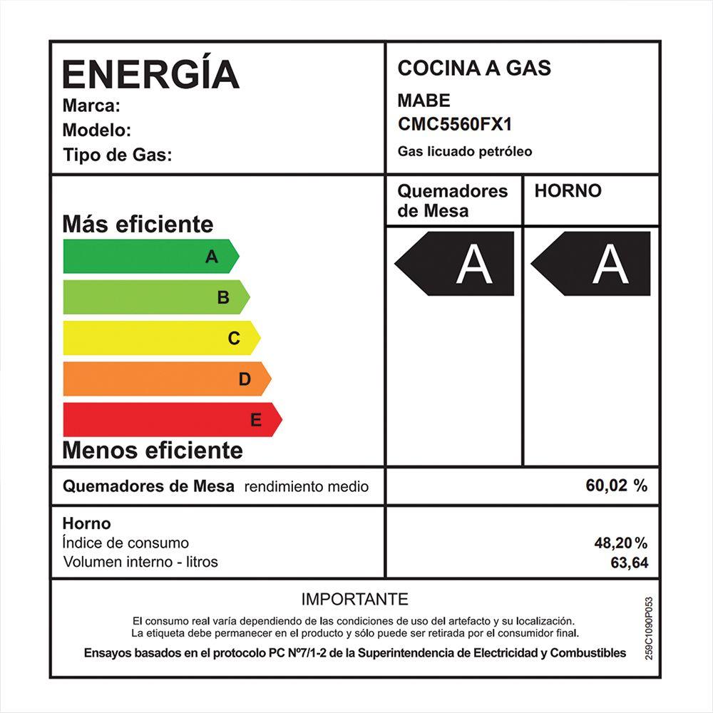 Cocina de Piso a Gas 55cm Inox Mabe CMC5560FX1-4
